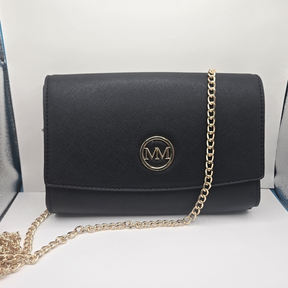 Marilyn Monroe Black Clutch Purse with Gold Crossbody Chain Strap, Red Interior - Picture 1 of 9